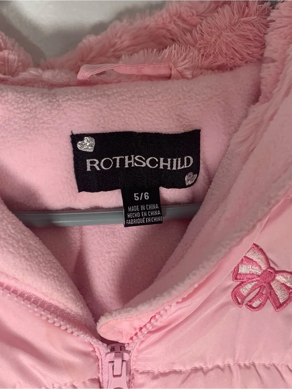 Rothschild Girls' Pink Puffer Jacket with Hood size 5/6 Embroidered